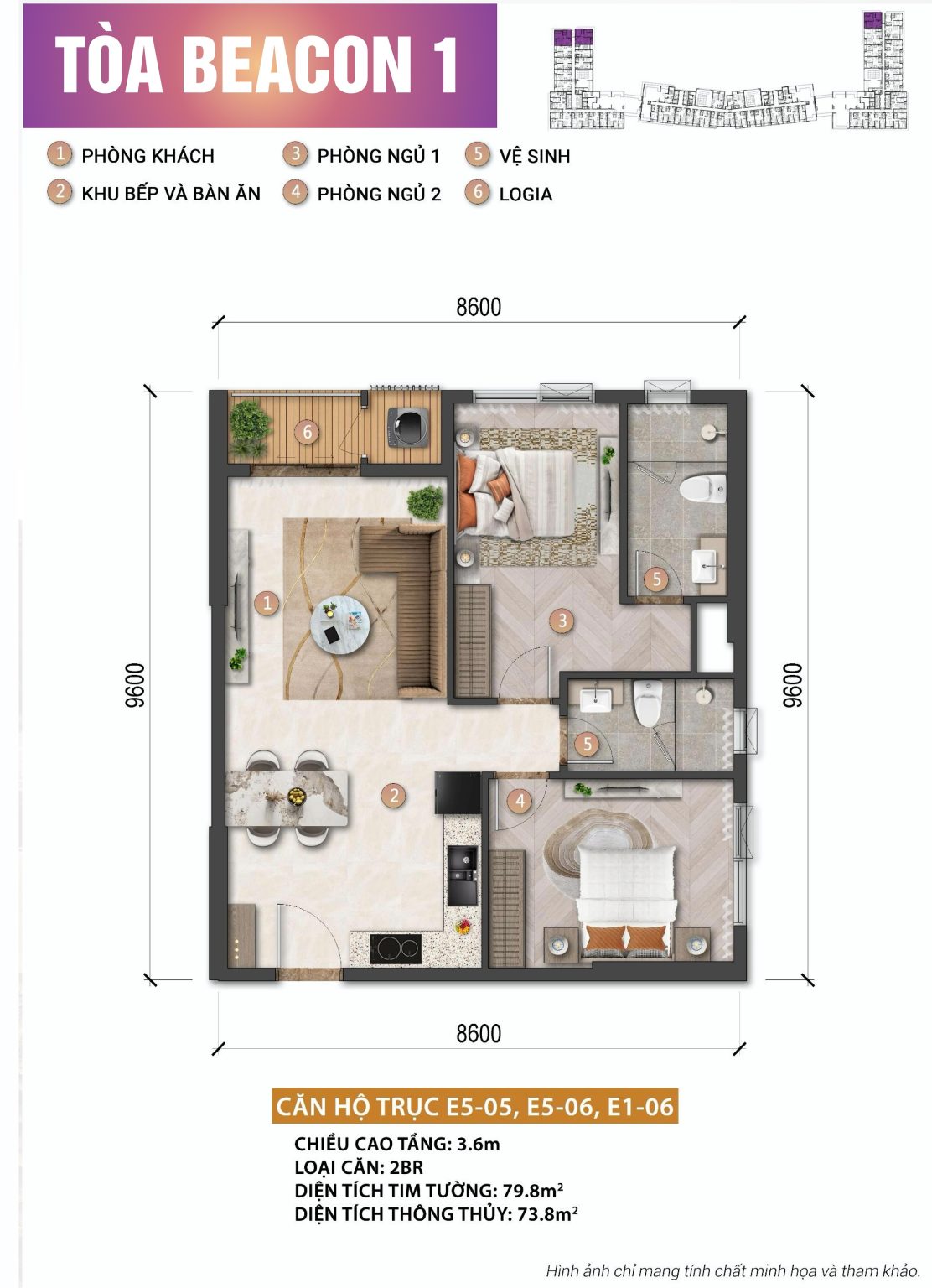 Layout căn hộ 2PN Beacon 1