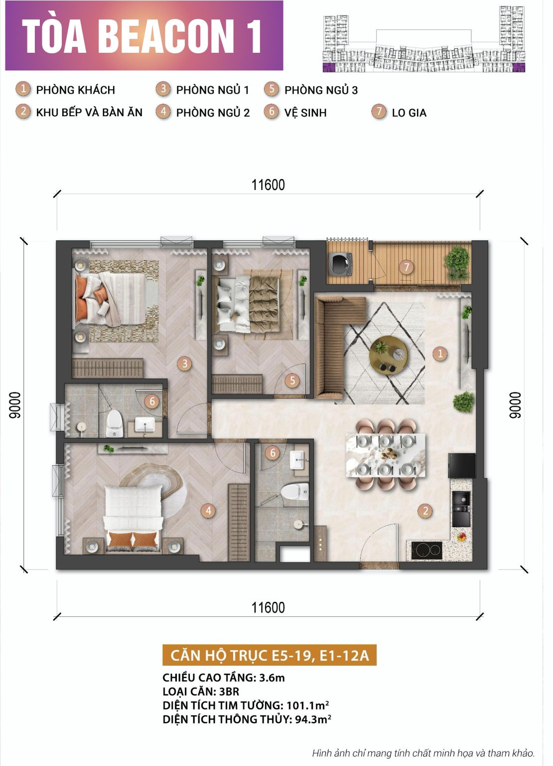 Layout căn hộ 3PN góc Beacon 1